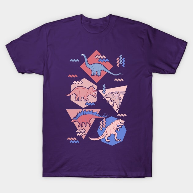 Nineties Dinosaurs Rose T-Shirt by chobopop